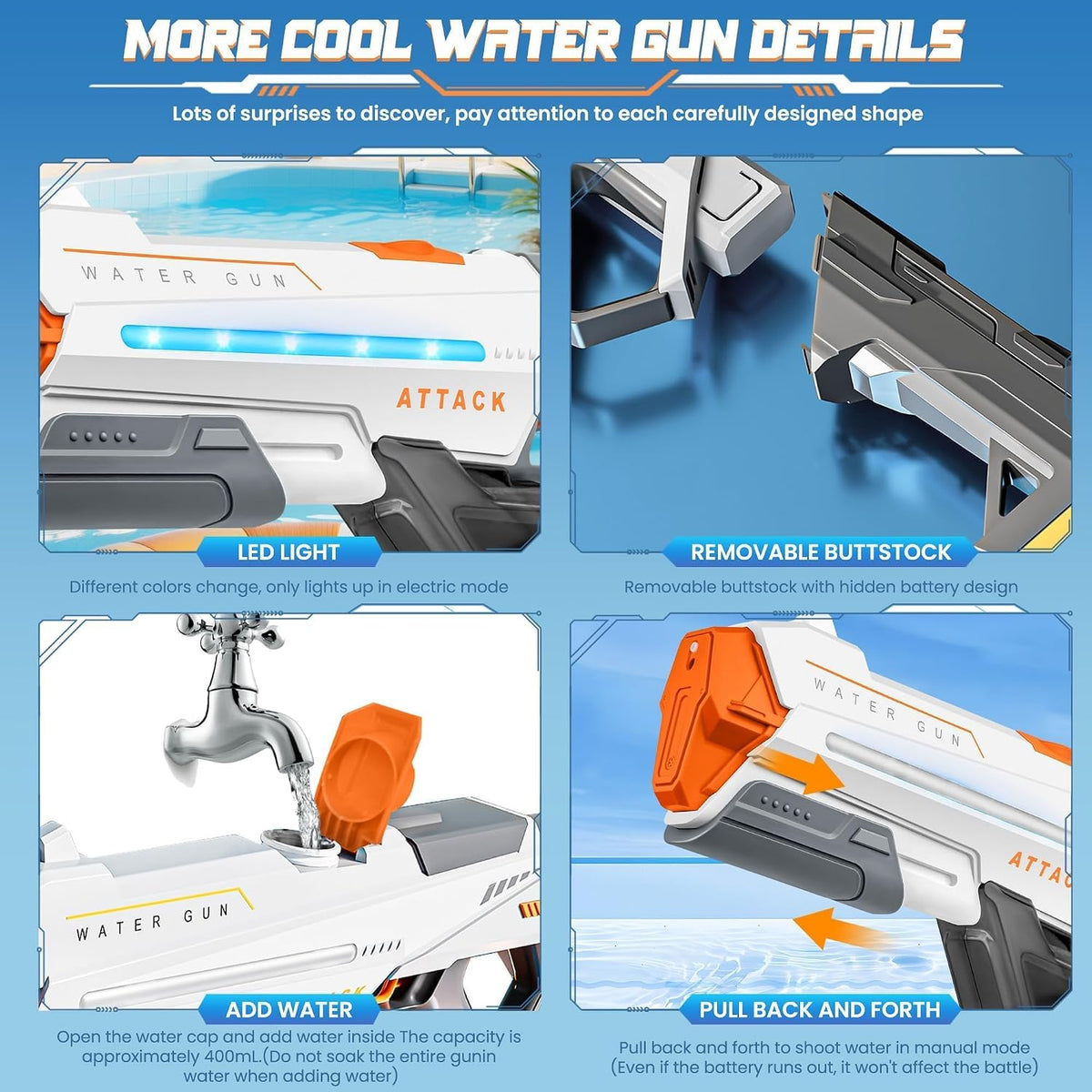 2 Pack Electric Water Guns for Adults, Squirt Guns for Kids with Light Up and Large Capacity, Powerful Water Gun Up to 28-32FT Range
