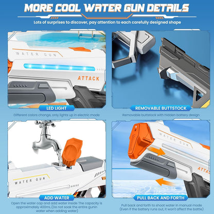 2 Pack Electric Water Guns for Adults, Squirt Guns for Kids with Light Up and Large Capacity, Powerful Water Gun Up to 28-32FT Range