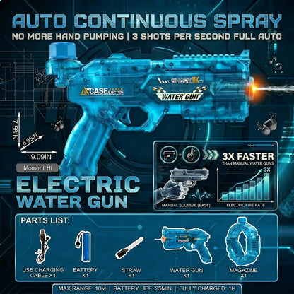 Mechanical Transforming Electric Water Gun for Kids Adults - Automatic Water Blaster with Strobe Lights, Modular Battery, Long Range & Mechanical Deformation, Outdoor Water Toy Gift Boys Girls (Blue)