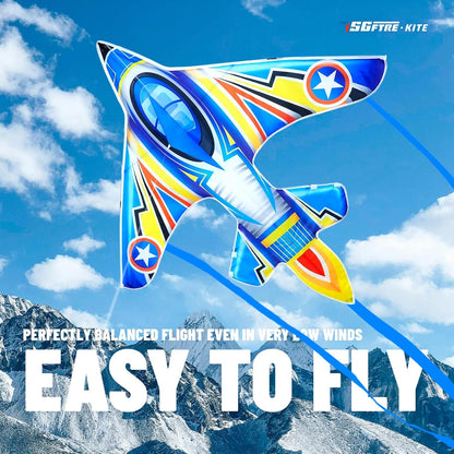 SGftre Airplane Kite for Kids and Adults, Easy to Fly with Durable Fiberglass Frame, Outdoor Fun Sports Plane Kite with Handle and Line Good Flying (Fighter Plane-Blue)