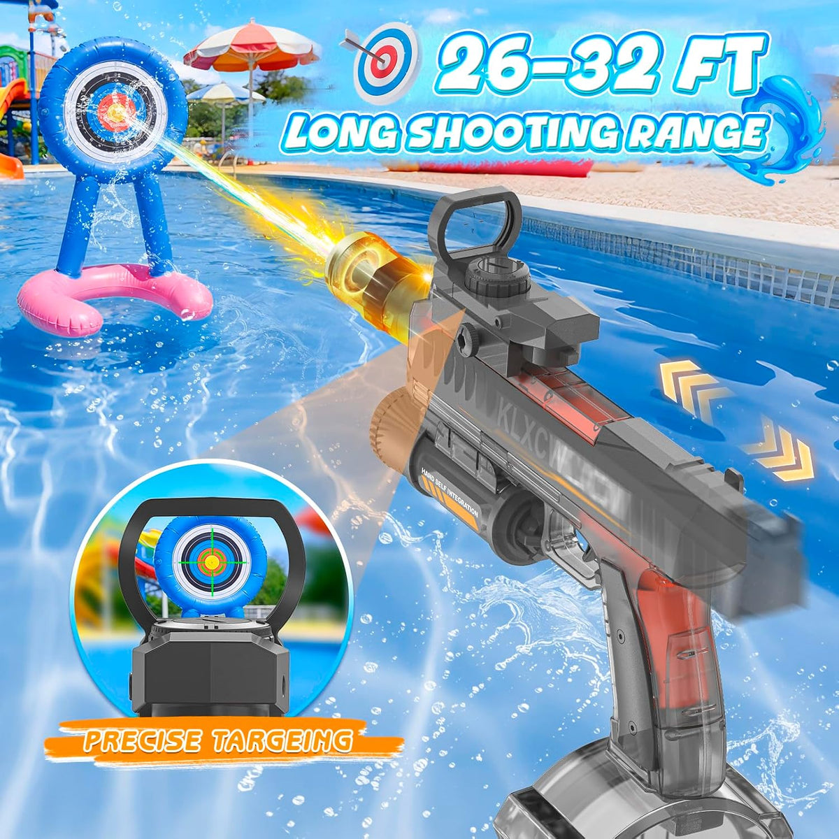 Electric Water Guns for Adults & Kids, Automatic Squirt Guns with LED Lights, 26FT Long Range, Large Capacity Water Blaster, Summer Outdoor Beach Pool Party Toys Gifts for Boys Girls (Light Gray)