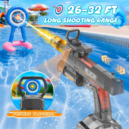 Electric Water Guns for Adults & Kids, Automatic Squirt Guns with LED Lights, 26FT Long Range, Large Capacity Water Blaster, Summer Outdoor Beach Pool Party Toys Gifts for Boys Girls (Light Gray)