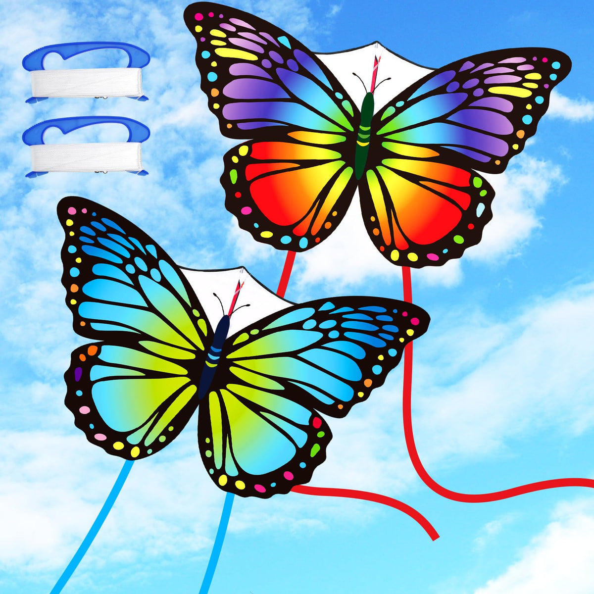 Silipull 2 Pcs Butterfly Kites 55" x 28" Large, Purple and Orange