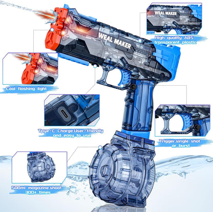 2Packs Electric Water Gun with LED Flash & USB-C Charging, Designed for Epic Aquatic Fun, Automatic Squirt Guns 25-30 FT Range, Water Pistol for Summer Outdoor Backyard Water Theme Party Toys