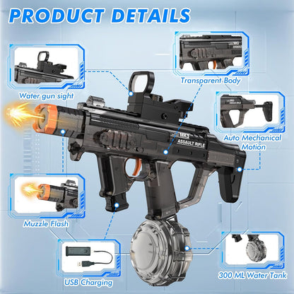 Electric Water Gun for Adults Kids, Automatic Squirt Gun with Water Spray Sound and Led Light, Summer Outdoor Watergun Pool Beach Party Toys for Boys Girls