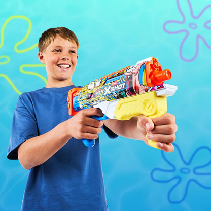 XSHOT Water Spongebob Hyperload Water Blaster (2 Pack) by ZURU – Fast-Fill Water Blaster with Spongebob Design, 33ft Range & 500ml Tank, Outdoor Summer Toy for Kids Ages 5+, Beach & Backyard Fun