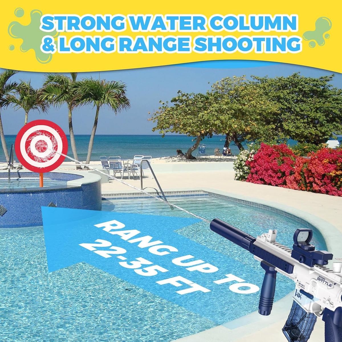 Electric Water Gun,Water Gun Toy,Squirt Gun Water Blaster up to 32 FT Long Range,Outdoor Pool Party Shooting Game Toy with 2 Batteries and 2 Water Tanks,Ideal Summer Watergun Gift for Kids & Adults.