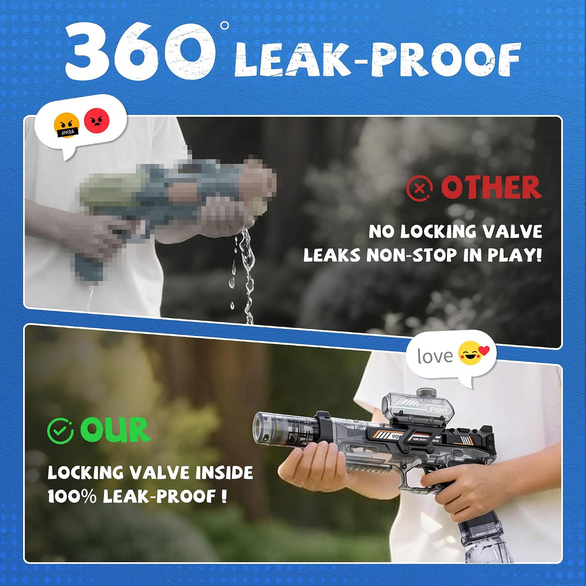 2 Pack Water Gun for Kids Boys, Squirt Water Gun for Kids with LED Light