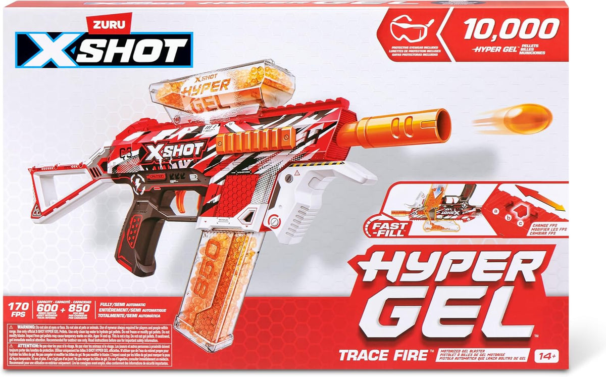 XSHOT Hyper Gel Trace Fire Blaster, Semi and Fully Automatic Gel Blaster & 10,000 Gellets, 600 Capacity Hopper & 850 Capacity Mag, Ages 14 & Up by ZURU