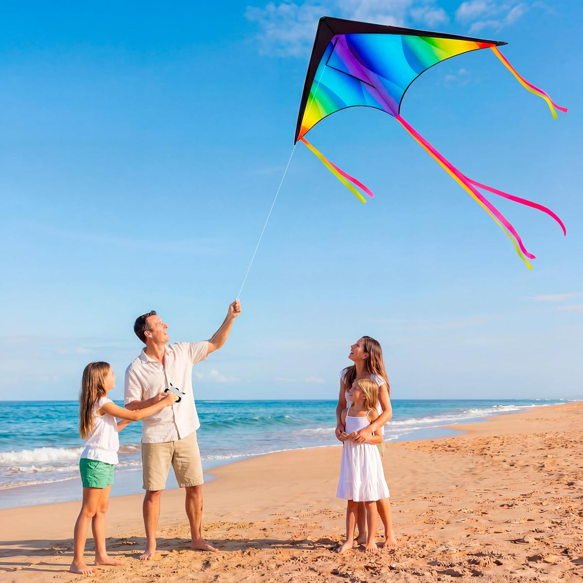 JOYIN Large Delta Kite Gradient Rainbow, Easy to Fly Huge for Kids and Adults with 328ft String, Large Delta Beach Kite for Outdoor Games and Activities
