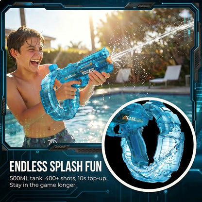 Mechanical Transforming Electric Water Gun for Kids Adults - Automatic Water Blaster with Strobe Lights, Modular Battery, Long Range & Mechanical Deformation, Outdoor Water Toy Gift Boys Girls (Blue)