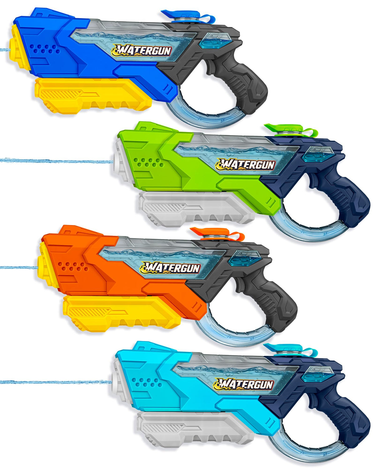4 Pack Water Guns for Kids and Adult, Long Range 600ML Water Squirter, Colorful Super Blaster Soaker with Clear Visible Water Tank, Swimming Pool Summer Beach Outdoor Fighting Toys