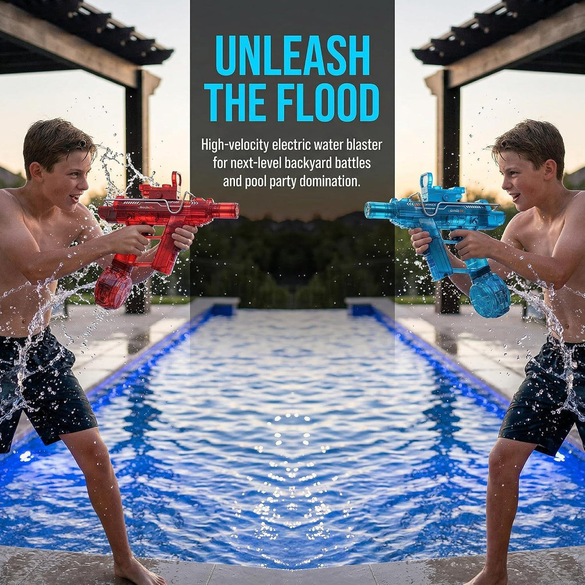 Electric Water Gun 2 Pack,Rechargeable,Automatic SMG Squirt Watergun,Outdoor Toy,Summer Battle Game Childs Gift,Long Range,Super Powerful LED Blaster Electric Water Guns for Adults Kids