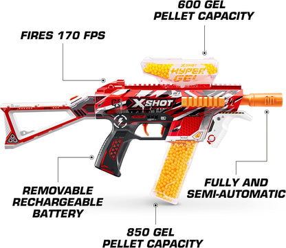 XSHOT Hyper Gel Trace Fire Blaster, Semi and Fully Automatic Gel Blaster & 10,000 Gellets, 600 Capacity Hopper & 850 Capacity Mag, Ages 14 & Up by ZURU