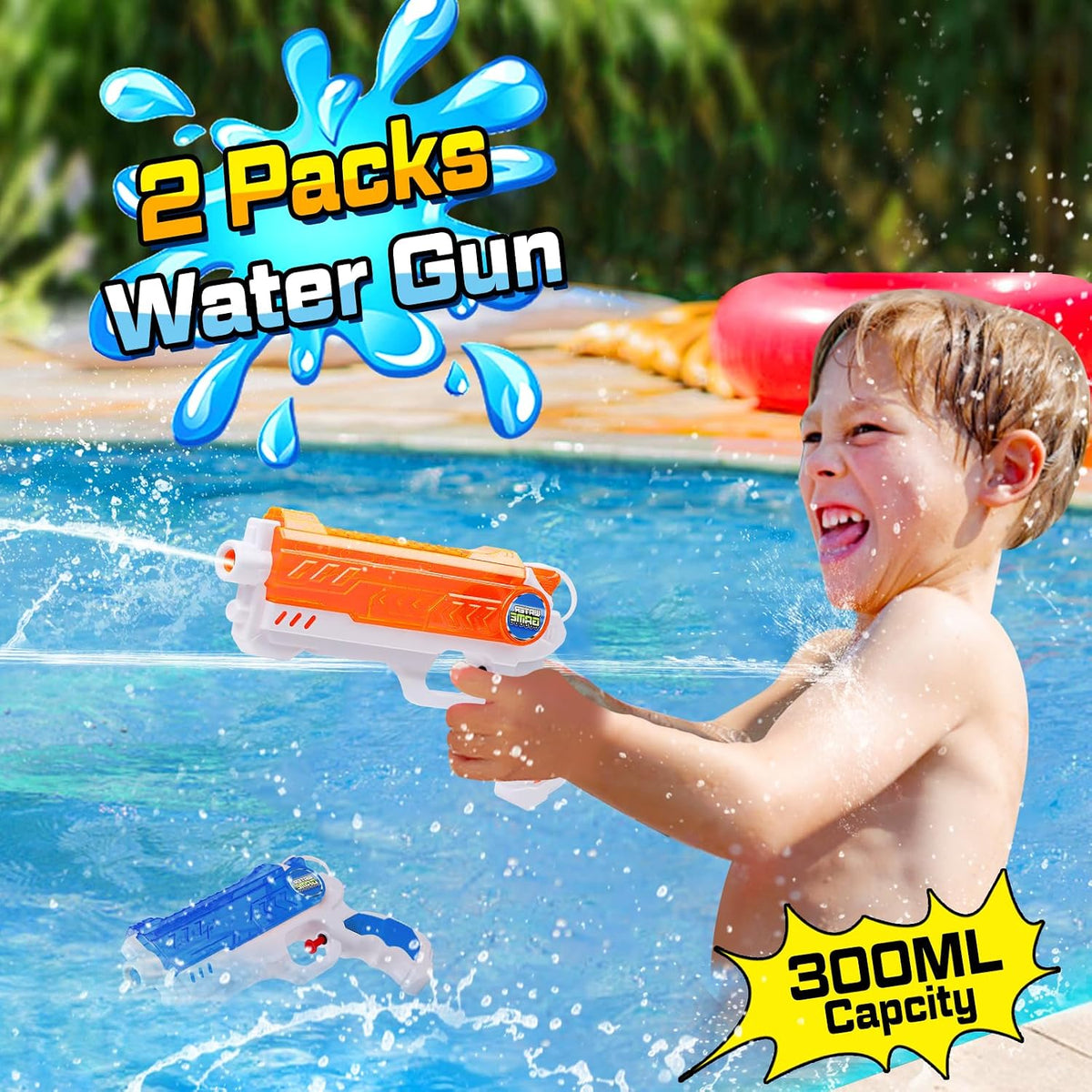 Quanquer 2 Pack Water Guns for Kids - 300cc Squirt Water Pistol Blaster Gun with Trigger for Boys Girls Toddlers, Summer Party Favors for Outdoor Swimming Pool Beach Water Fighting