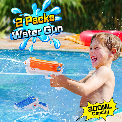 Quanquer 2 Pack Water Guns for Kids - 300cc Squirt Water Pistol Blaster Gun with Trigger for Boys Girls Toddlers, Summer Party Favors for Outdoor Swimming Pool Beach Water Fighting