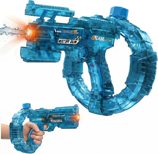 Mechanical Transforming Electric Water Gun for Kids Adults - Automatic Water Blaster with Strobe Lights, Modular Battery, Long Range & Mechanical Deformation, Outdoor Water Toy Gift Boys Girls (Blue)