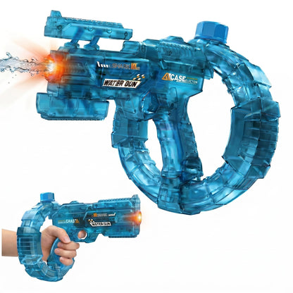 Mechanical Transforming Electric Water Gun for Kids Adults - Automatic Water Blaster with Strobe Lights, Modular Battery, Long Range & Mechanical Deformation, Outdoor Water Toy Gift Boys Girls (Blue)
