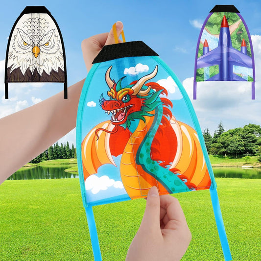 3 Pcs Mini Slingshot Kites - Thumb Ejection Kite Beach Toys Gift for Kids Teens Age 4-18 Years Old Easy to Fly Waterproof Stringless Beach Kite Small Funny Outdoor Sports Toy Dinosaur Rocket Style