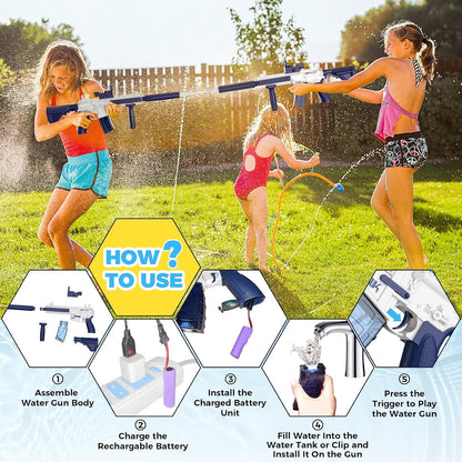 Electric Water Gun,Water Gun Toy,Squirt Gun Water Blaster up to 32 FT Long Range,Outdoor Pool Party Shooting Game Toy with 2 Batteries and 2 Water Tanks,Ideal Summer Watergun Gift for Kids & Adults.
