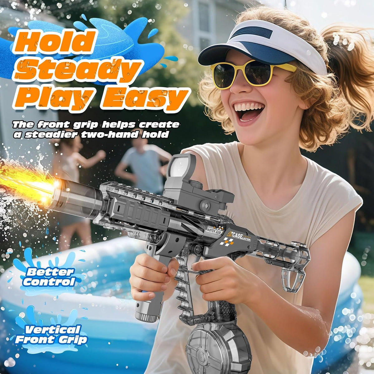 Electric Water Gun for Adults & Kids, Automatic Squirt Gun with 26 FT Range, Flashing Muzzle, USB Rechargeable Battery, 320cc Drum Reservoir, Outdoor Beach Pool Party Toys for Boys Girls