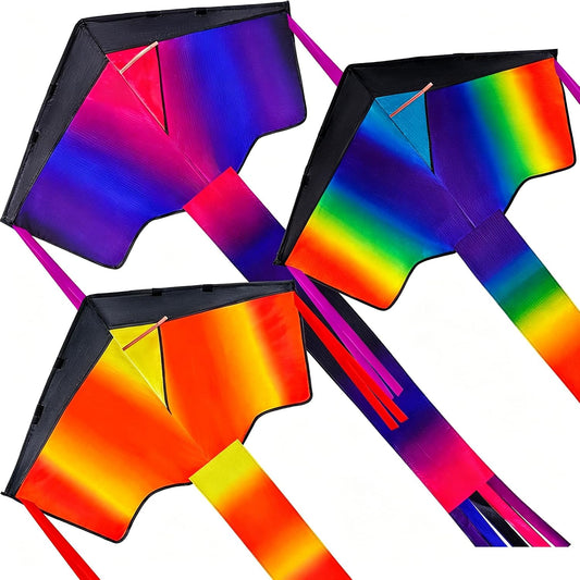 JOYIN 3PCS Delta Kites for Adults & Kids, Easy to Fly Multicolor Kite with 262.5ft String, Large Beach Flying Toys for Family Activities, Outdoor Beach Games for Beginners Teens Adults