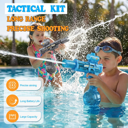 2Pcs Automatic Electric Water Gun, Black+Blue, 26FT for Kids Adults
