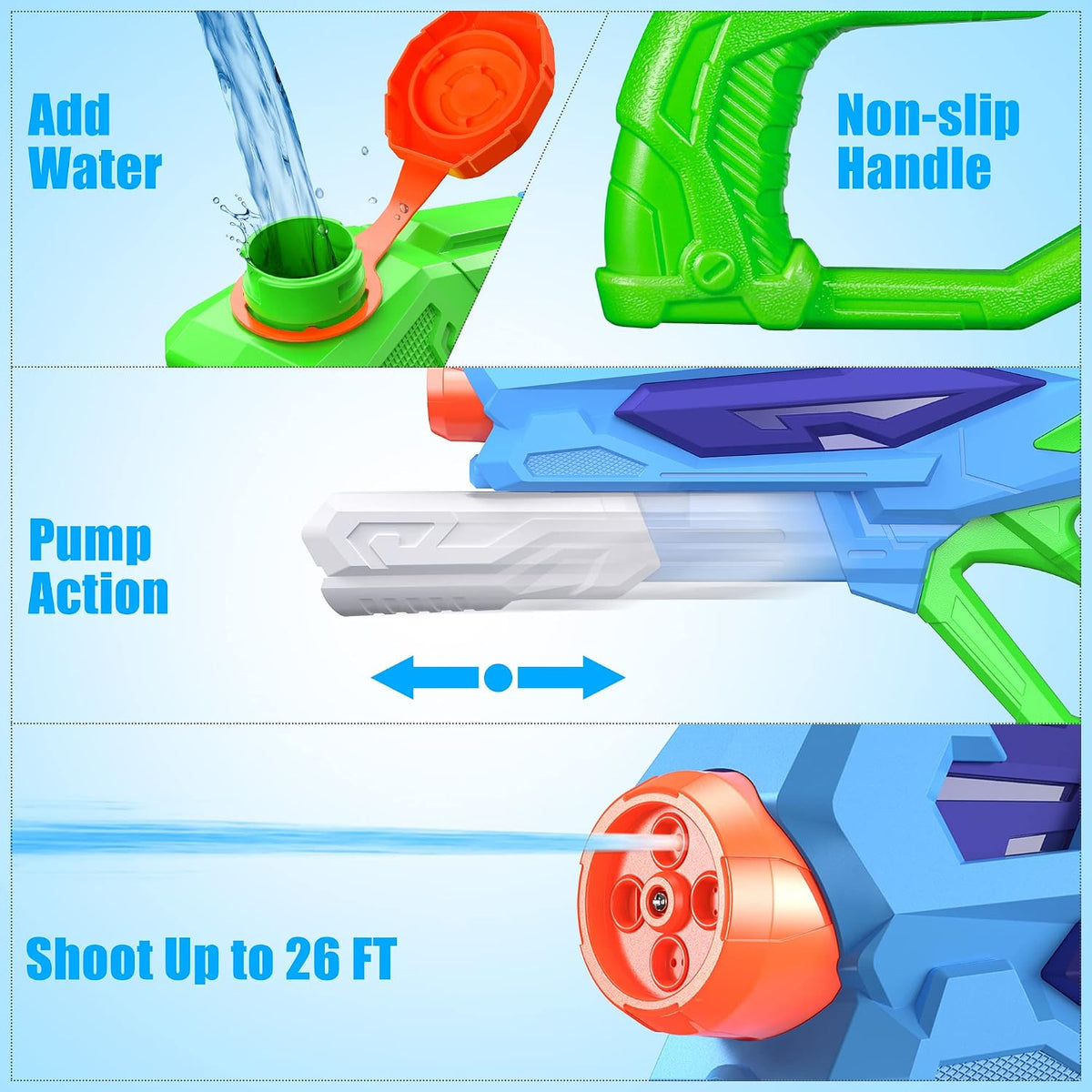 2 PCS Water Gun for Kids, Super Squirt Guns Water Soaker Blaster - 4 Shooting Modes Switch - 26 Ft Long Shooting Range - Quick Refill - Summer Water Toys Gun for Boys Girls Adults Outdoor Pool/Garden