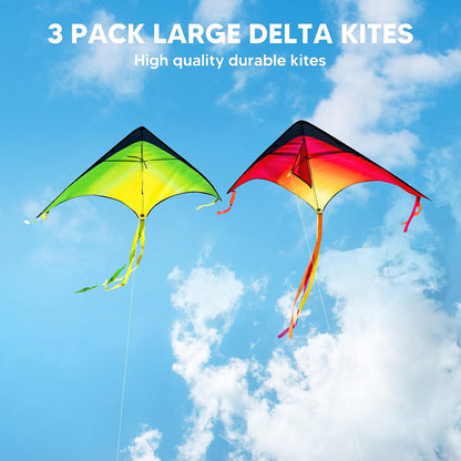 JOYIN 3 Packs Large Delta Kite Gradient Rainbow, Easy to Fly Huge for Kids and Adults, Large Delta Beach Kite for Outdoor Games and Activities