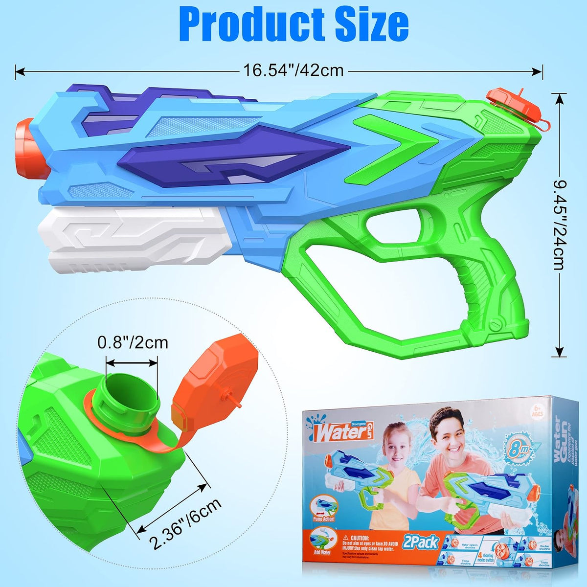 2 PCS Water Gun for Kids, Super Squirt Guns Water Soaker Blaster - 4 Shooting Modes Switch - 26 Ft Long Shooting Range - Quick Refill - Summer Water Toys Gun for Boys Girls Adults Outdoor Pool/Garden