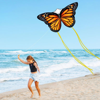 2024 New 55" Monarch Butterfly Kite for Kids and Adults Large Kites Easy to Fly Beginners Single Line String with Tail for Beach Trip Park Outdoor Activities