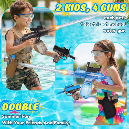 Electric Water Gun 4 Pack for Adults and Kids, Automatic Water Guns with 4 Rechargeable Batteries, 2 Holsters, 2 Goggles & Charger, Outdoor Summer Beach Pool Toys for Kids Adults Boy Girl