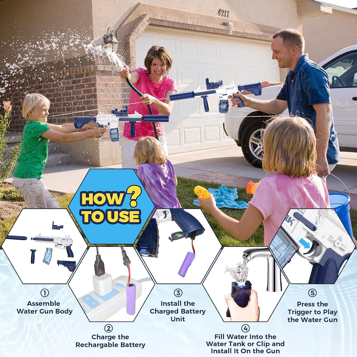 Electric Water Gun,Water Gun with Light Up,Automatic Squirt Gun Long Range Blaster Up to 32 FT,Outdoor Party Shooting Game Toy with 2 Water Tanks & 2 Batteries,Ideal Summer Gift for Kids & Adults.