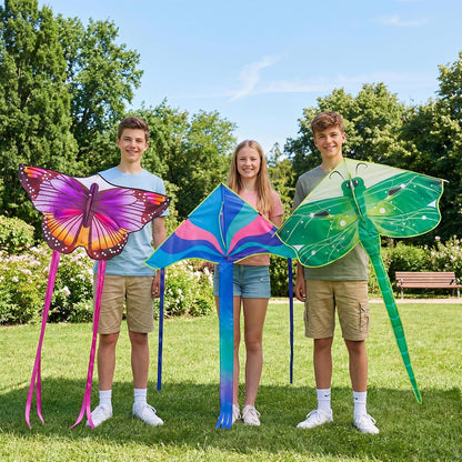 3 Pack Large Kites, Butterfly Delta Dragonfly Kites Easy to Fly Beach Toys