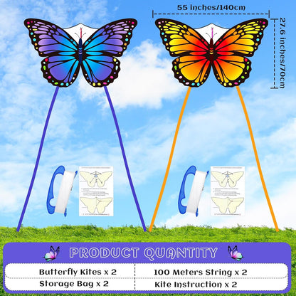Silipull 2 Pcs Butterfly Kites 55" x 28" Large, Purple and Orange