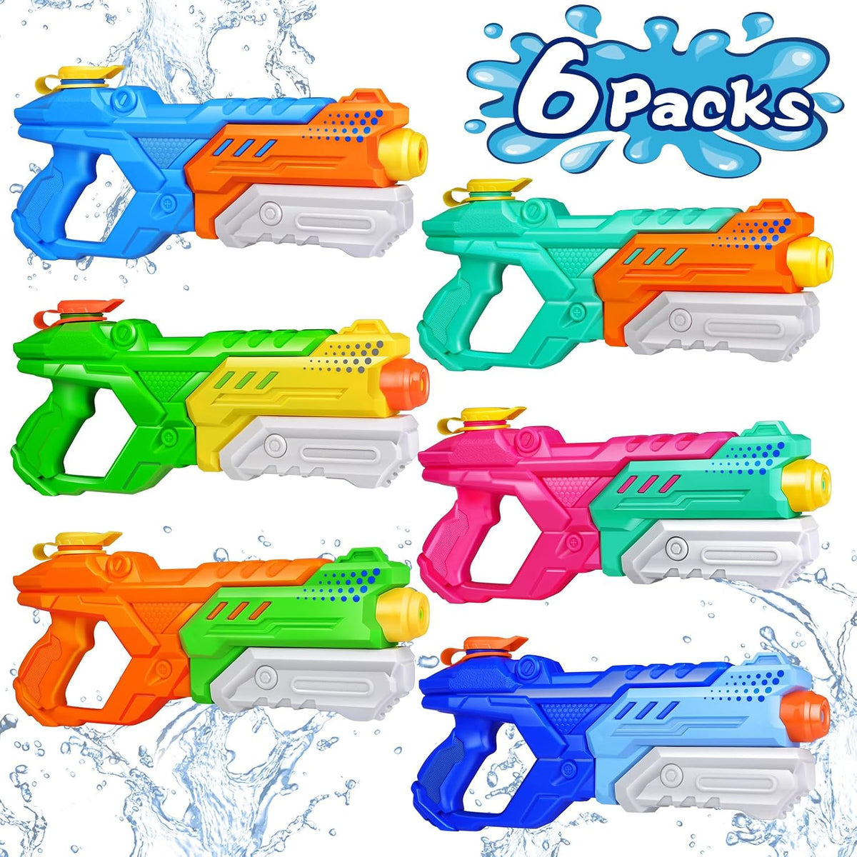 Quanquer 600cc Water Guns for Kids & Adults - 6 Pack Super Squirt Blasters Soaker with Long Range, High Capacity Pump Action, Summer Swimming Beach Outdoor Water Fighting Play Pool Toys for Boys Girls