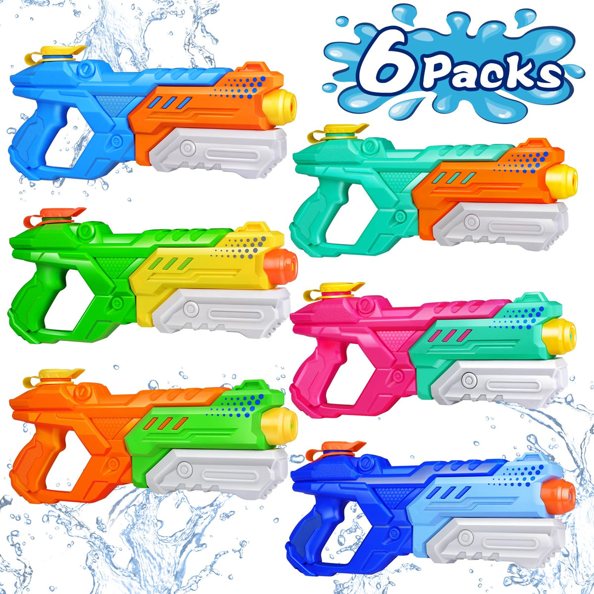 Quanquer 600cc Water Guns for Kids & Adults - 6 Pack Super Squirt Blasters Soaker with Long Range, High Capacity Pump Action, Summer Swimming Beach Outdoor Water Fighting Play Pool Toys for Boys Girls