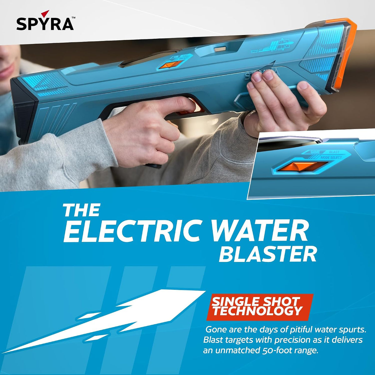 SPYRA Electric Water Blaster, Outdoor Squirt Gun for Pool Games, Blue