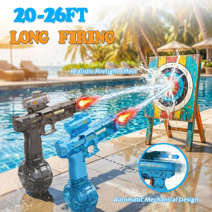 2Pcs Automatic Electric Water Gun, Black+Blue, 26FT for Kids Adults