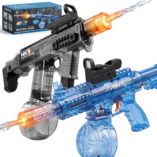 2 Pack Electric Water Guns for Adults, Squirt Guns for Kids with Light Up and Large Capacity, Powerful Water Gun Up to 28-32FT Range for Summer Swimming Pool Party Beach Outdoor Activity