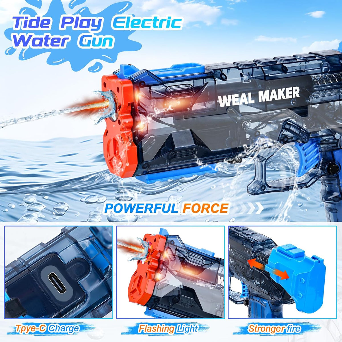 3Packs Electric Water Guns with LED Flash and USB-C Charging, Designed for Epic Aquatic Fun, Automatic Squirt Guns 25-30 FT Range, Outdoor Summer Toys for Backyard Water Theme Party Fun