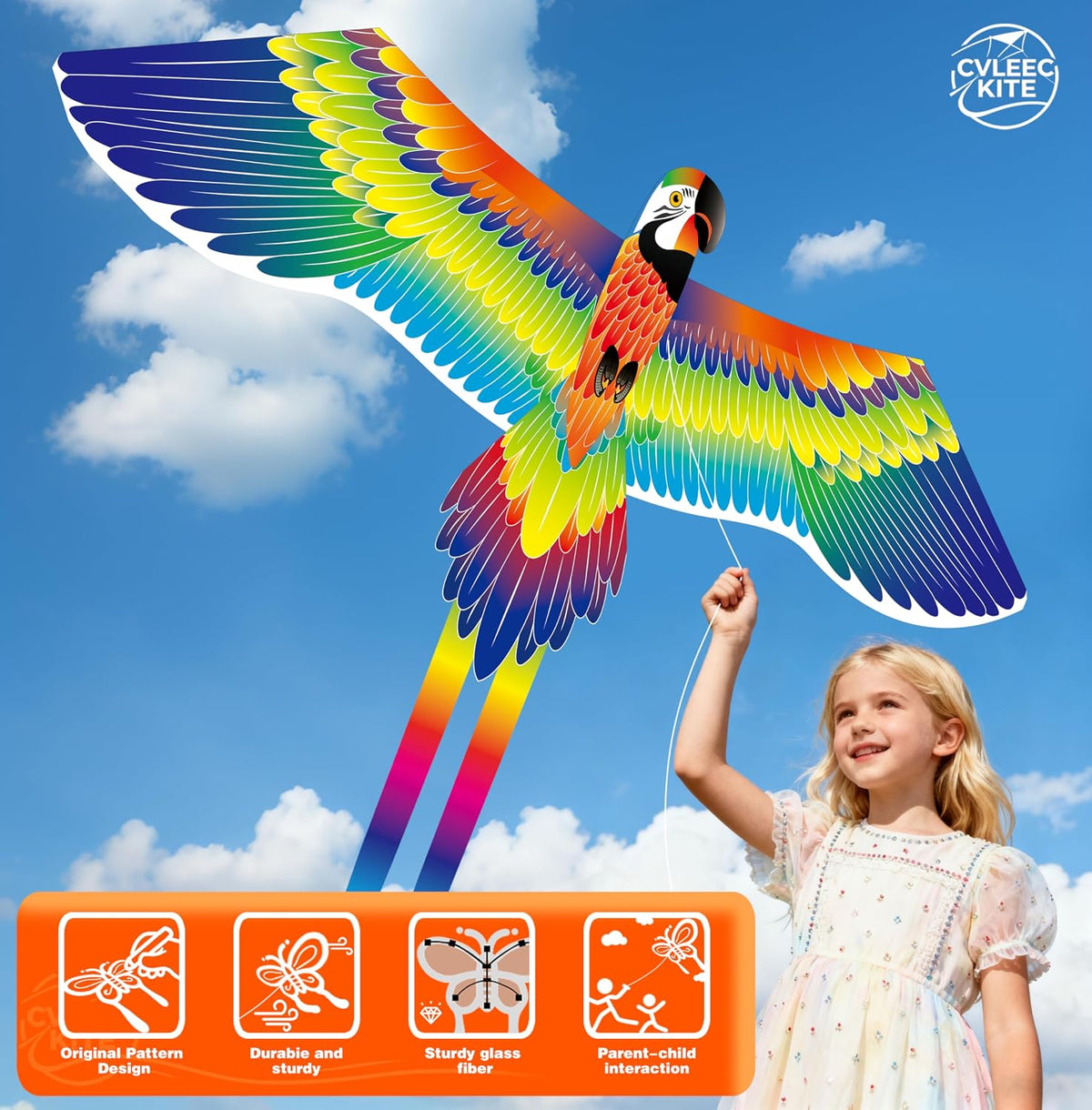 60" Large Bird Kite for Kids & Adults — Realistic Bird Design, Easy to Fly Beginner Kite with Handle & Line, Perfect for Beach Park Backyard Outdoor Fun