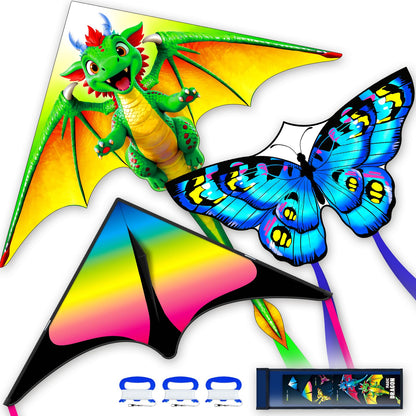 3 Piece Set Butterfly Delta Octopus Kites for Kids and Adults，Easy to Fly for Outdoor Adults Children Line Kite for Kids Toy