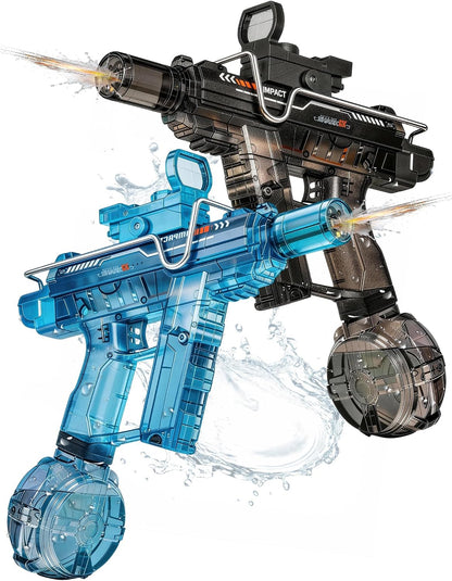 Electric Water Gun 2 Pack,Rechargeable,Automatic SMG Squirt Watergun,Outdoor Toy,Summer Battle Game Childs Gift,Long Range,Super Powerful LED Blaster Electric Water Guns for Adults Kids