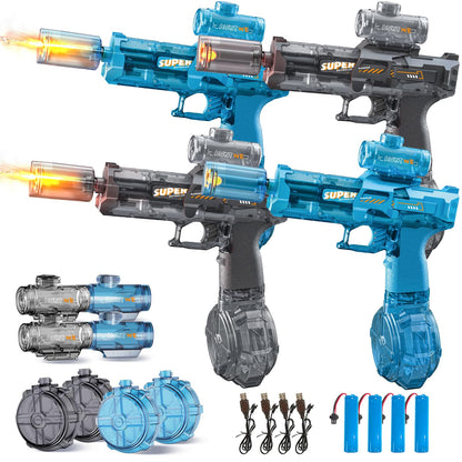 2 Pack Electric Water Guns with Light Up,Full Automatic Electric Squirt Gun 28-32 FT Range Water Pistol Blaster Soaker,Summer Outdoor Pool,Water Toy for Adult&Kid
