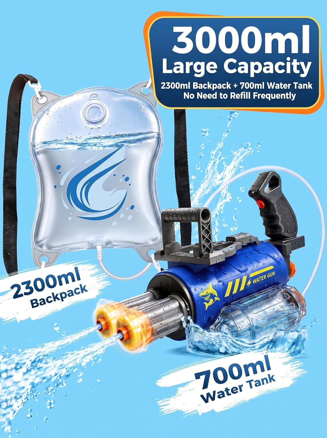 Electric Water Gun for Kids with Voice Control, Blue