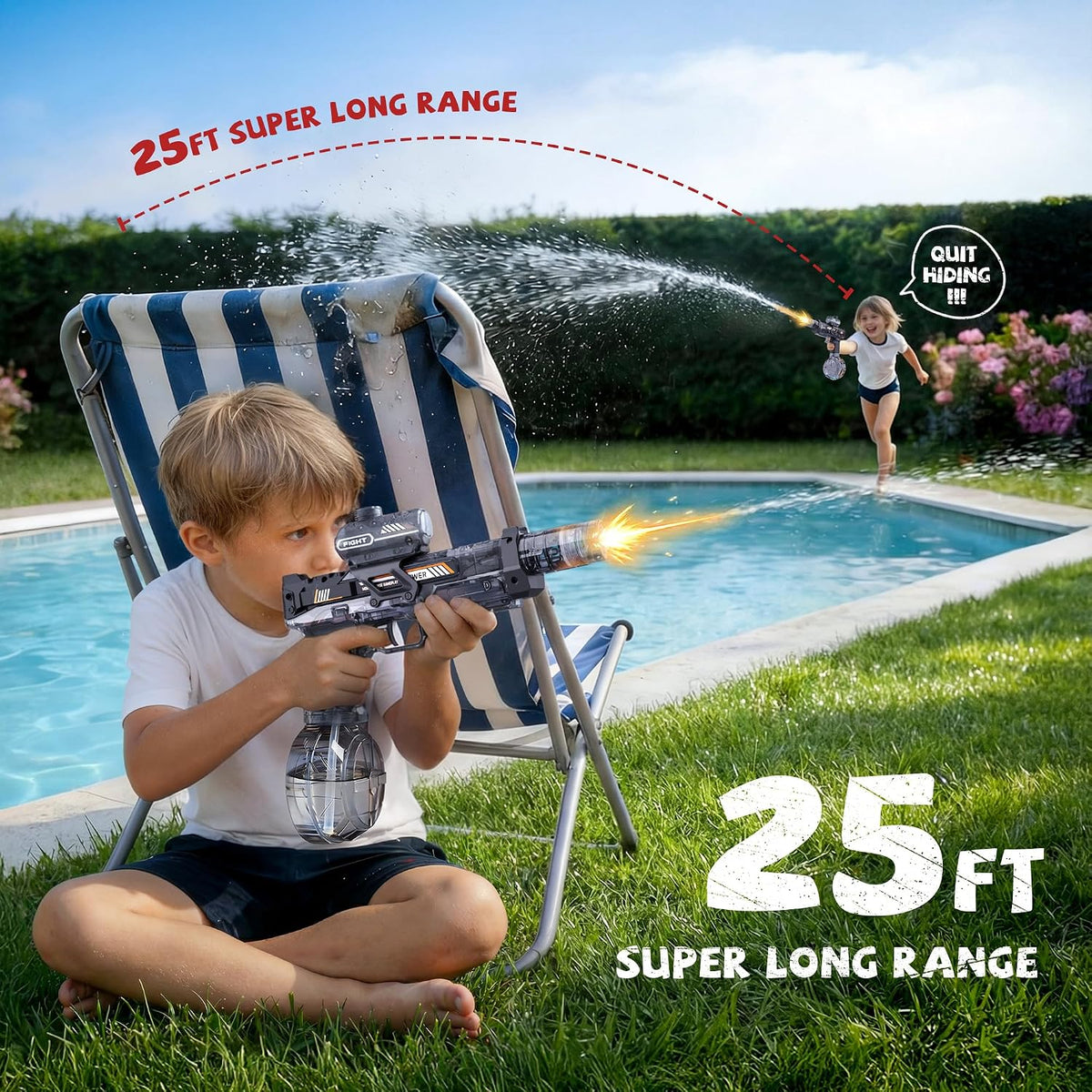 2 Pack Water Gun for Kids Boys, Squirt Water Gun for Kids with LED Light