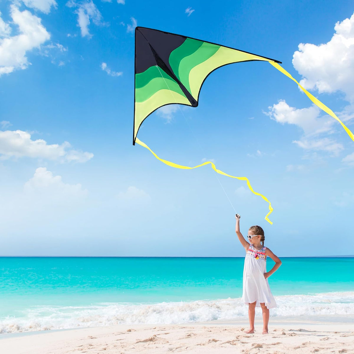 SYNCFUN Large Delta Kite Gradient Green– Easy to Fly for Kids and Adults, Beach Kite with 328 ft String for Outdoor Games and Activities