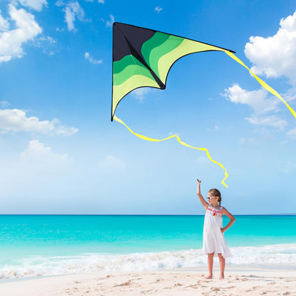 SYNCFUN Large Delta Kite Gradient Green– Easy to Fly for Kids and Adults, Beach Kite with 328 ft String for Outdoor Games and Activities