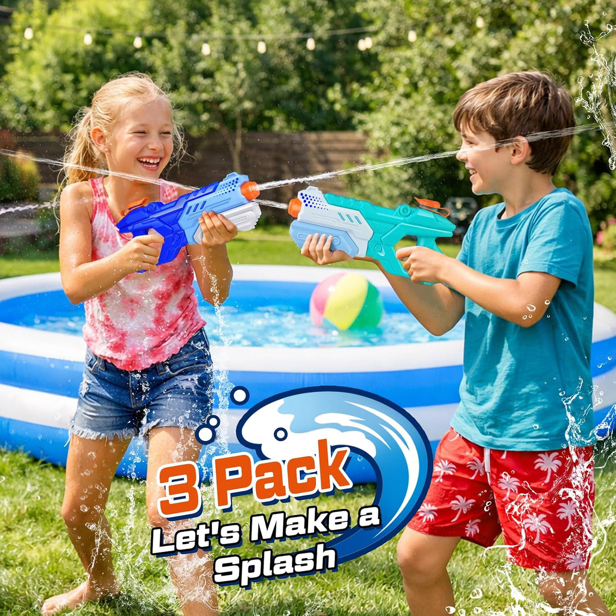 Quanquer Water Guns for Kids Adults - 3 Pack Super Squirt Water Toy Gun 600CC High Capacity Long Shooting Range Soaker Blaster for Swimming Pool Beach Outdoor Fighting Party